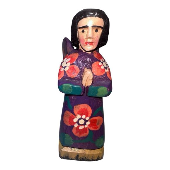 Hand Carved ANGEL Made In Guatemala Hand Painted Art Inspirational Religious - Picture 1 of 6